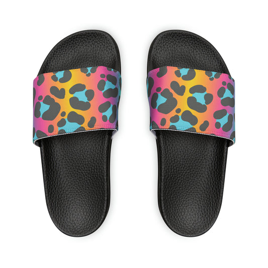 Women's Rainbow Leopard Print PU Slide Sandals