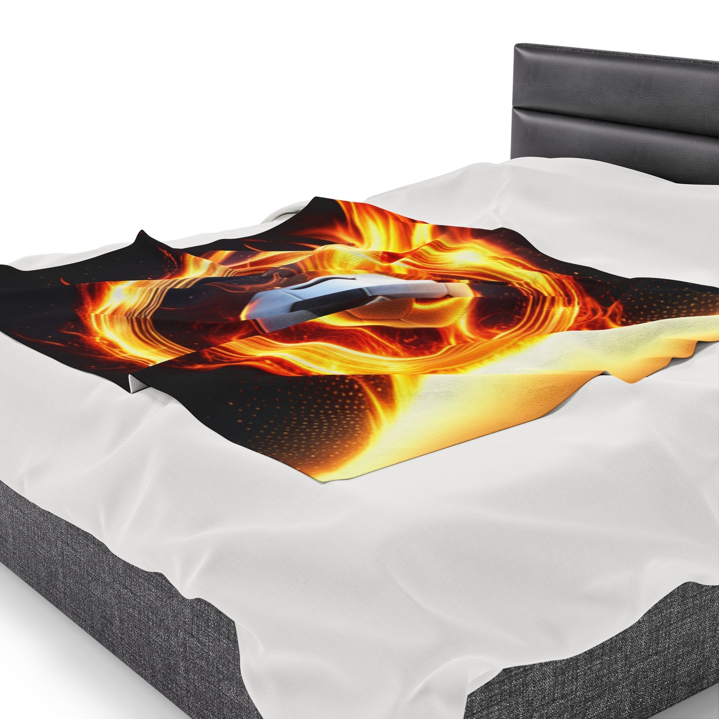 Soccer ball on Fire Velveteen Plush Blanket