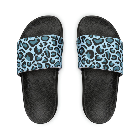 Women's Blue Leopard Print PU Slide Sandals