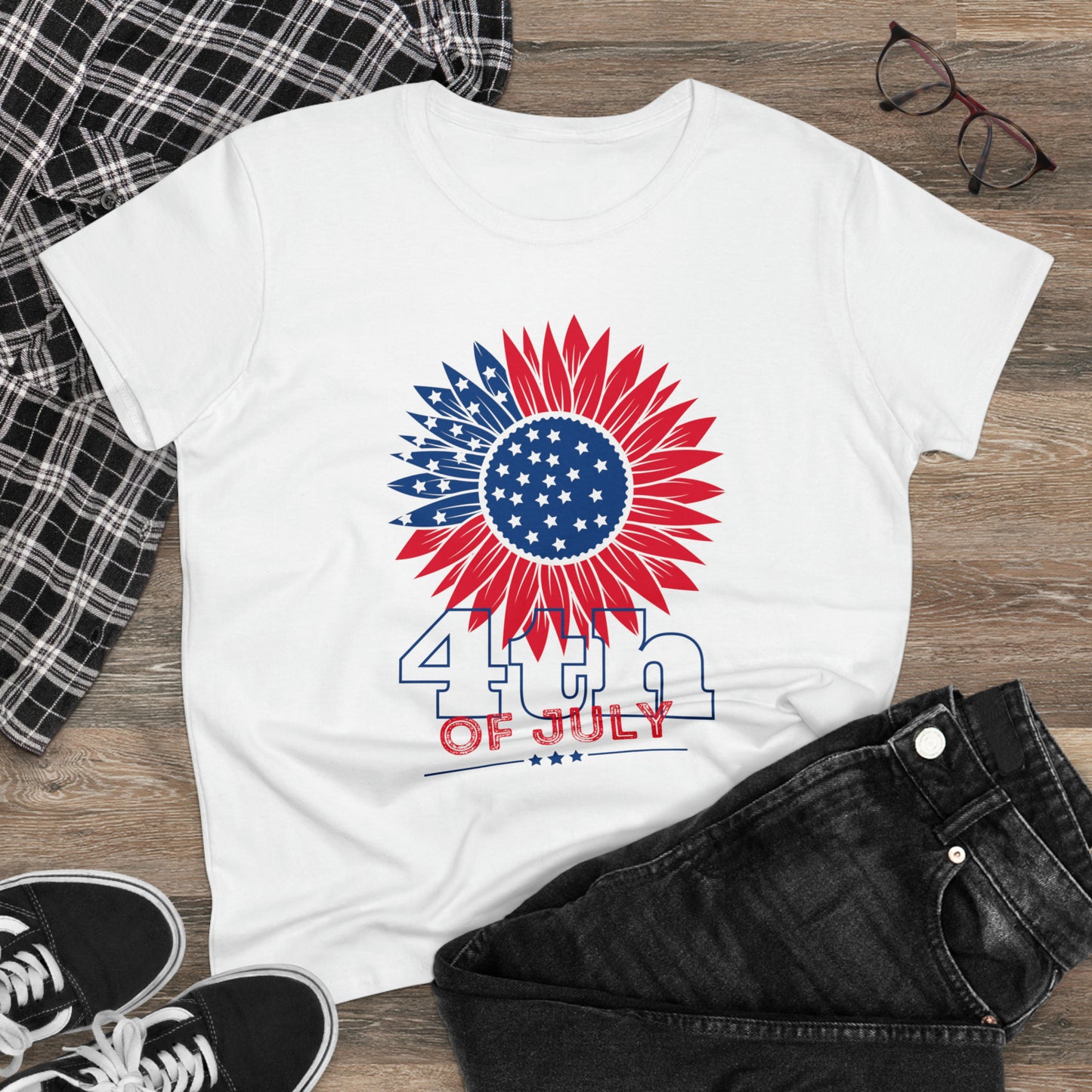 Women's July 4th Sunflower Flag T-shirt