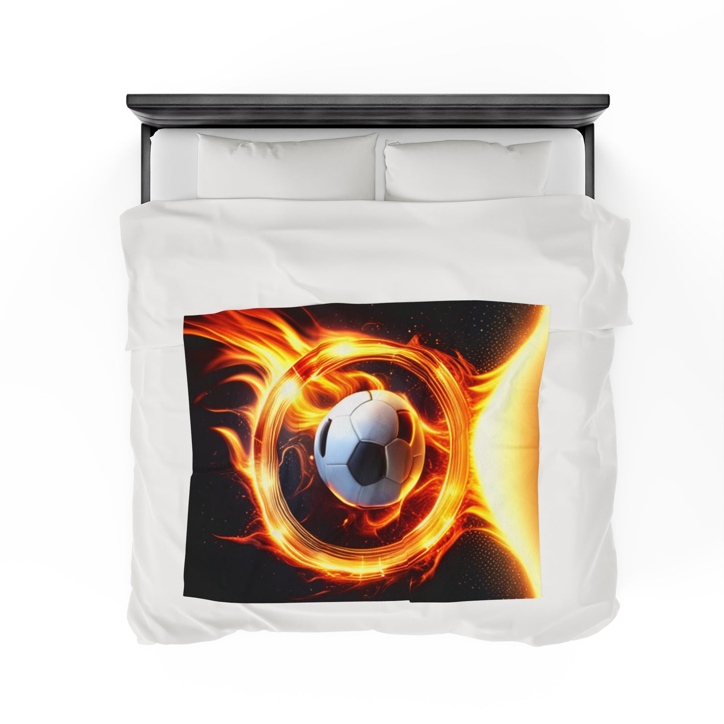 Soccer ball on Fire Velveteen Plush Blanket