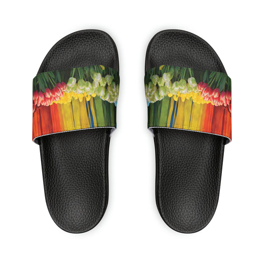 Women's Rainbow Flower PU Slide Sandals