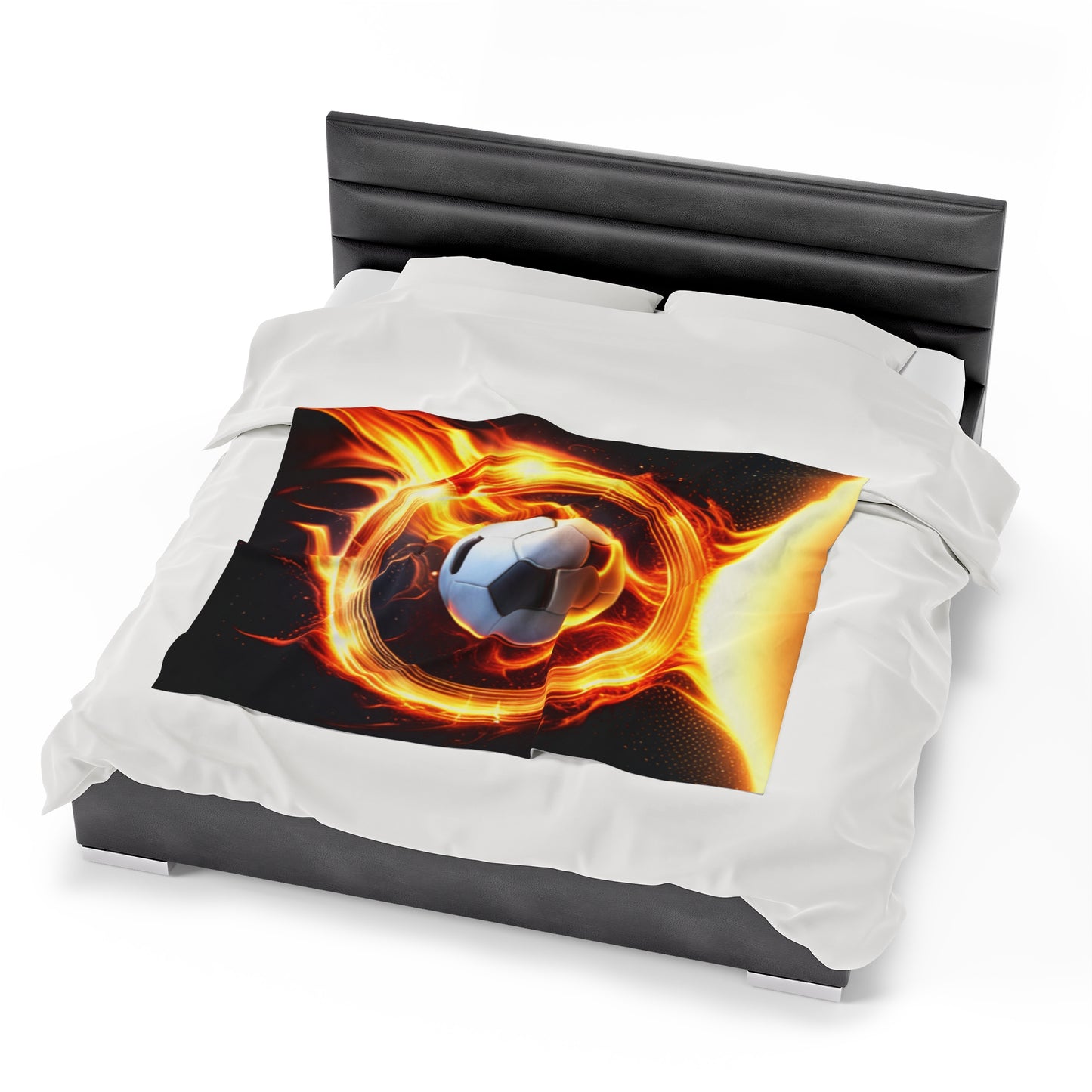 Soccer ball on Fire Velveteen Plush Blanket