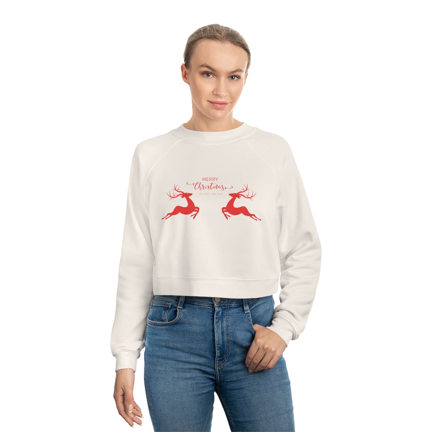 Women's Jumping Reindeer Cropped Fleece Pullover