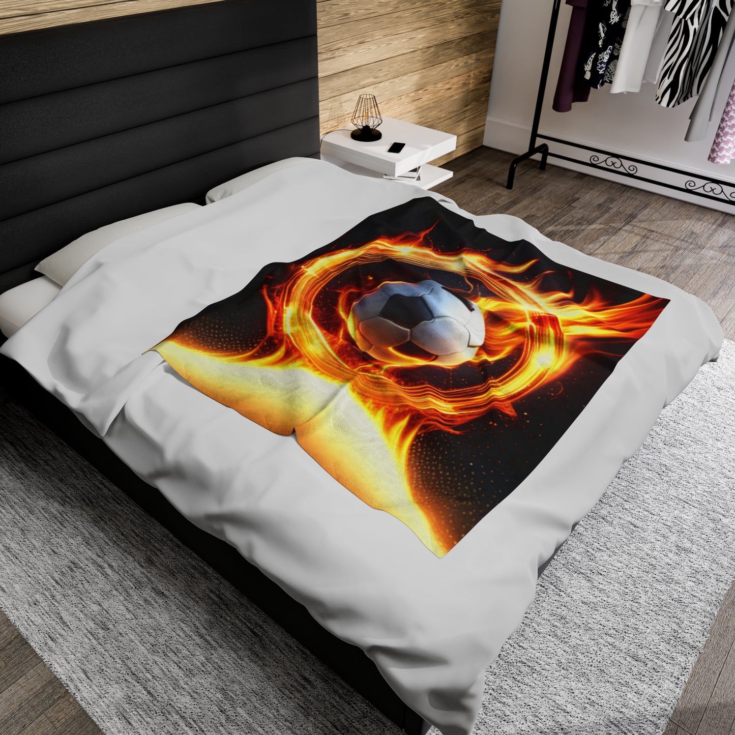 Soccer ball on Fire Velveteen Plush Blanket