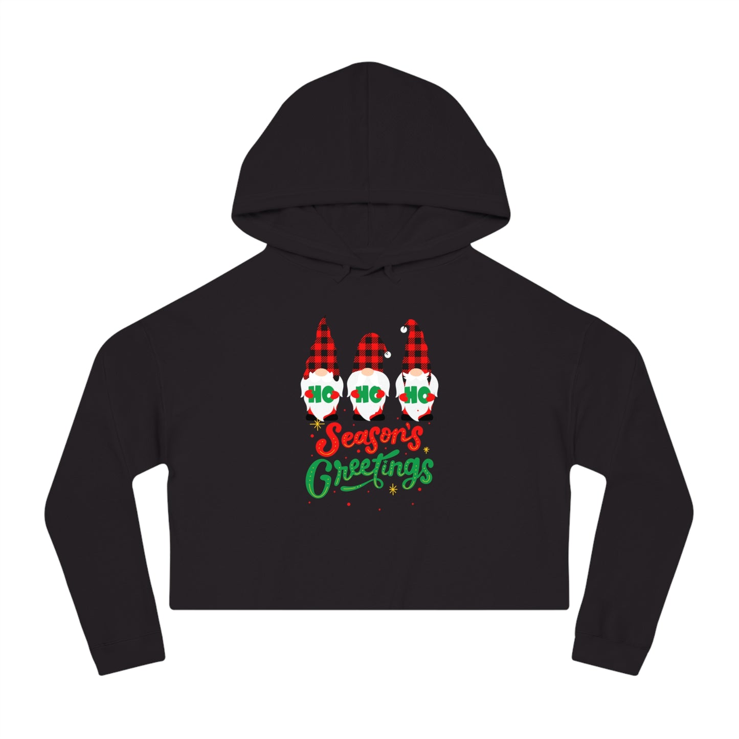 Womens Gnomes Seasons Greetings Cropped Hooded Sweatshirt