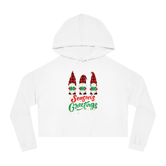 Womens Gnomes Seasons Greetings Cropped Hooded Sweatshirt