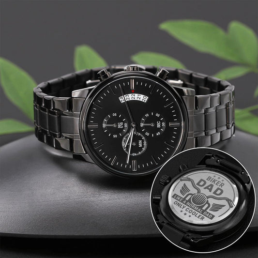 Biker Dad Engraved Black Chronograph Watch